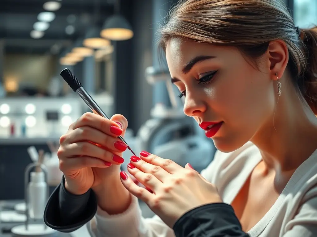 A close-up shot of a hand applying vibrant red nail polish, showcasing the quality and finish of a top-ranked nail product.